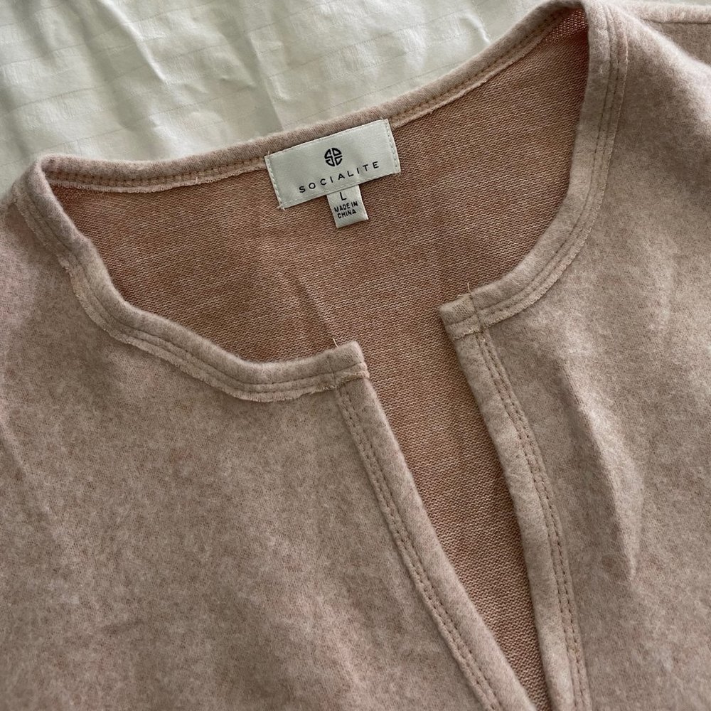 Socialite Split Neck Long Sleeve Pullover Sweater… - image 3